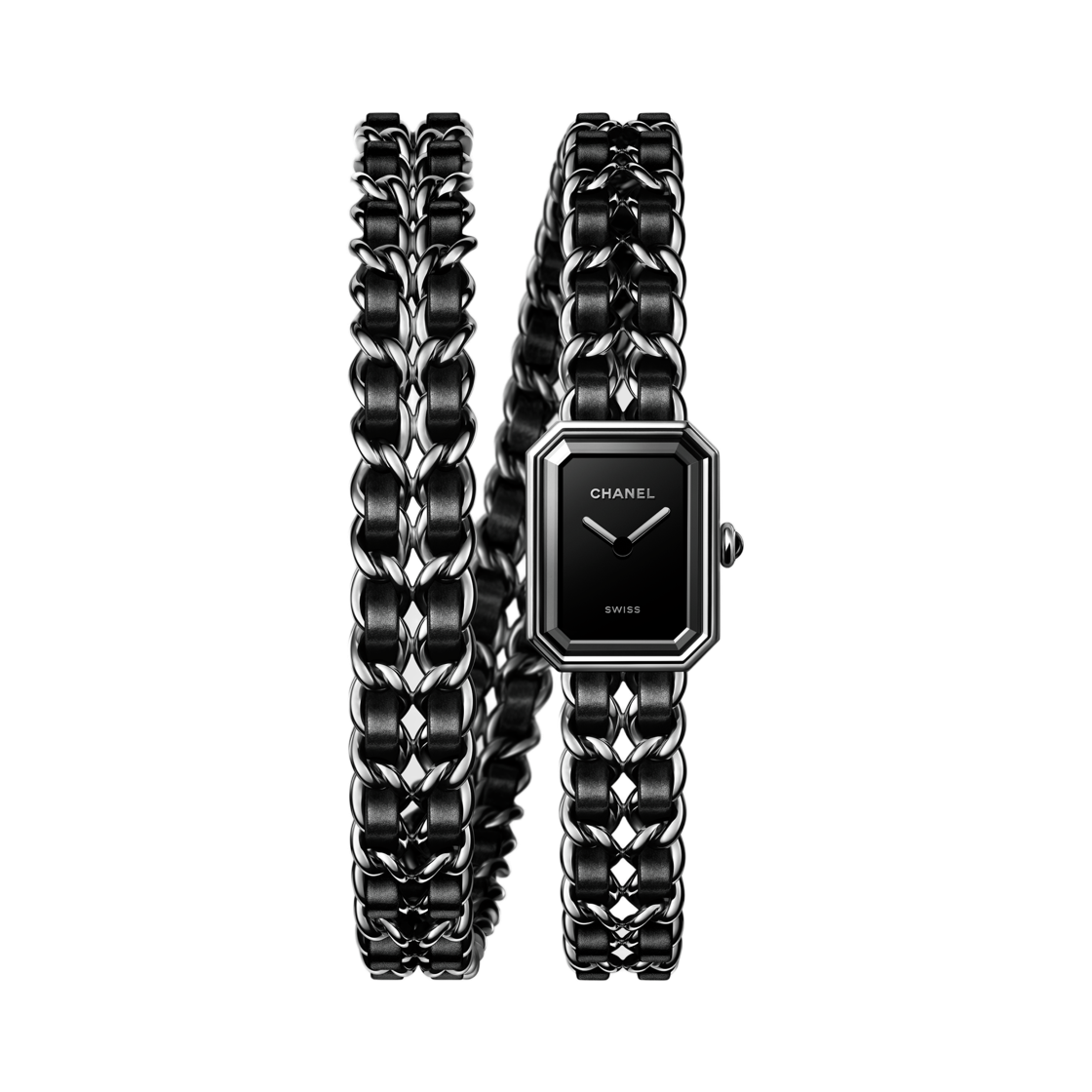 샤넬 프리미에르 아이코닉 체인 더블 로우 워치 스틸 블랙 블랙 래커(Chanel Premiere Iconic Chain Double Row Watch Steel Black Black Lacquered)
