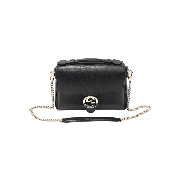 구찌 510302 블랙 레더 인터로킹 탑핸들 스몰 체인 2WAY(Gucci Black Leather Interlocking Top Handle Small Chain 2Way Bag) - 1