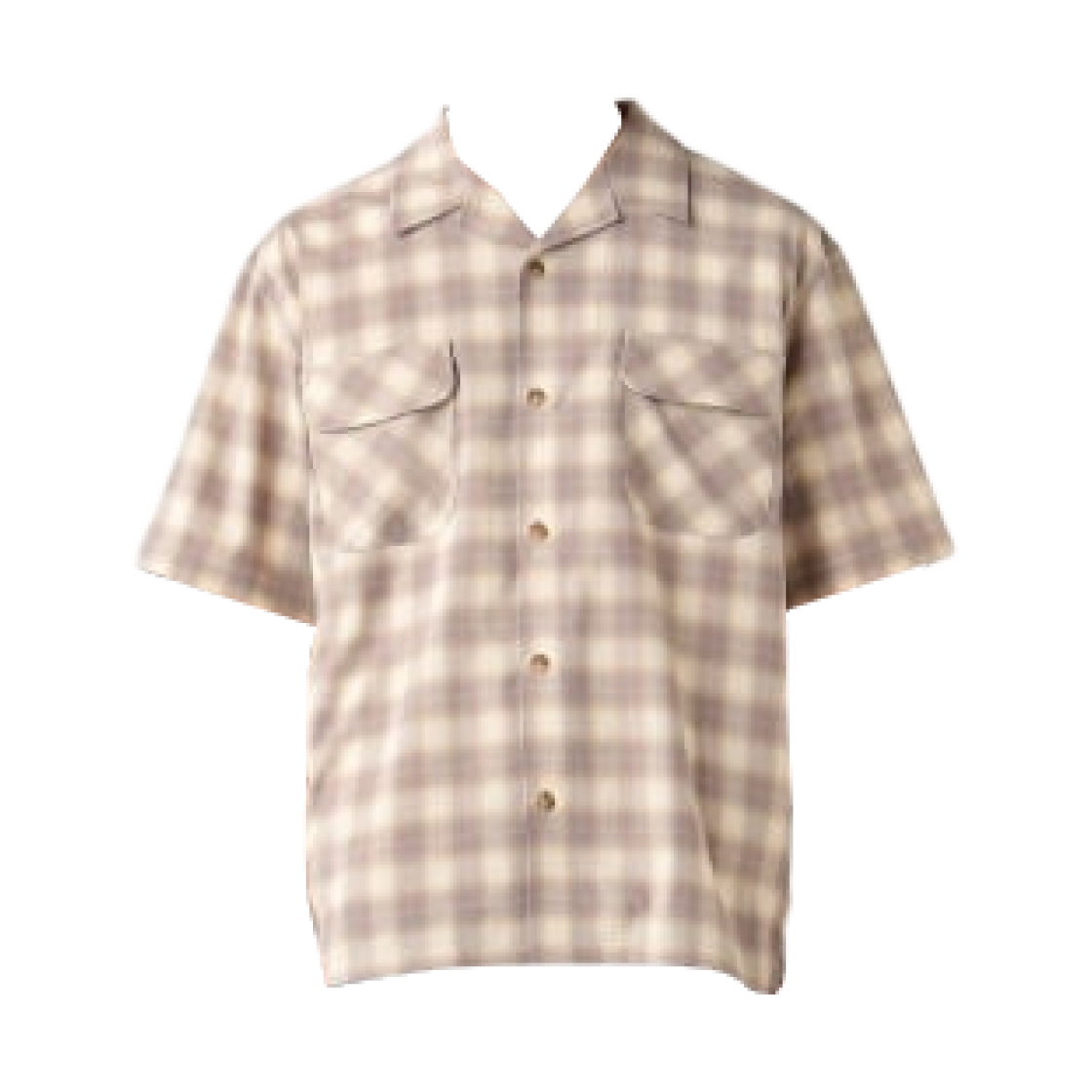 42-01-0230-286 Beams Heart Ombre Check Open Collar Shirt Beige