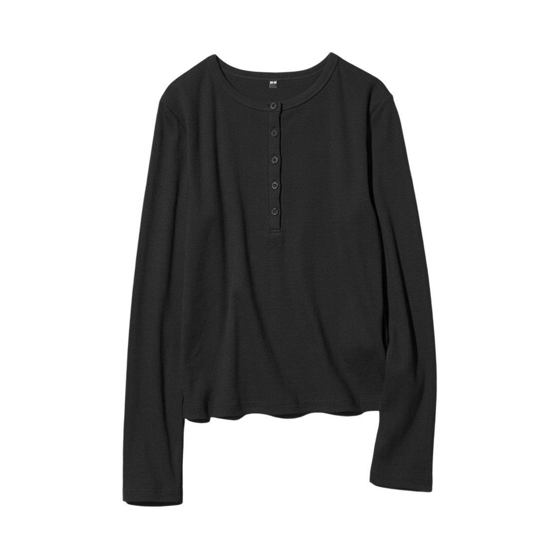 479591-09 (W) Uniqlo Ribbed Henley Neck Long Sleeve T-Shirt Black - JP