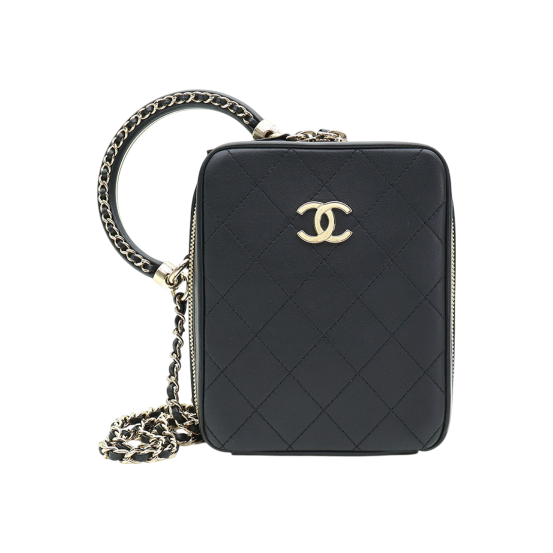 ITFNP7ICOJ6V Chanel Black Calfskin Quilted CC Side Handle Chain 2-Way Bag (29 Series)