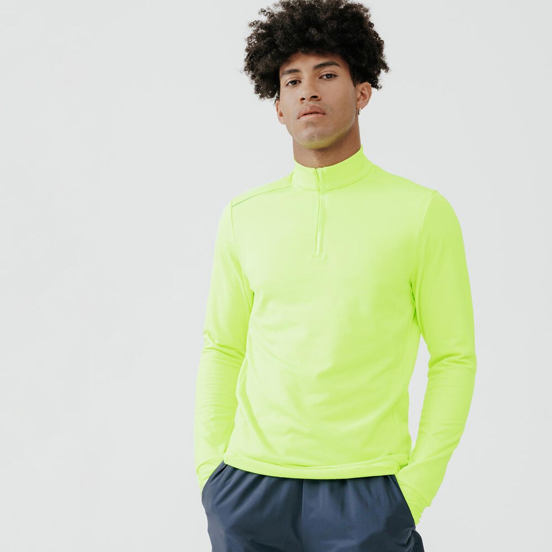 데카트론 남성 하프집 러닝 형광 긴팔 티 100 플루오 애시드 옐로우(DECATHLON Men's Half-Zip Running High-Visibility Long-Sleeved T-Shirt 100 Fluorescent Acid Yellow) - 2