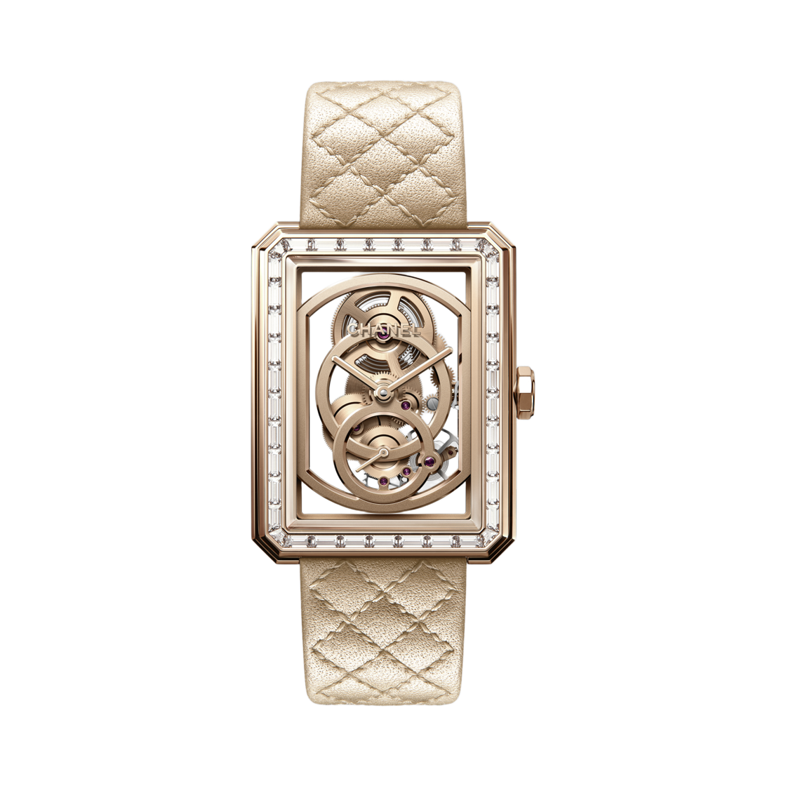 샤넬 보이프렌드 스켈레톤 워치 라지 모델 베이지 골드 다이아몬드(Chanel Boy·Friend Skeleton Watch Large Model Beige Gold Diamonds)