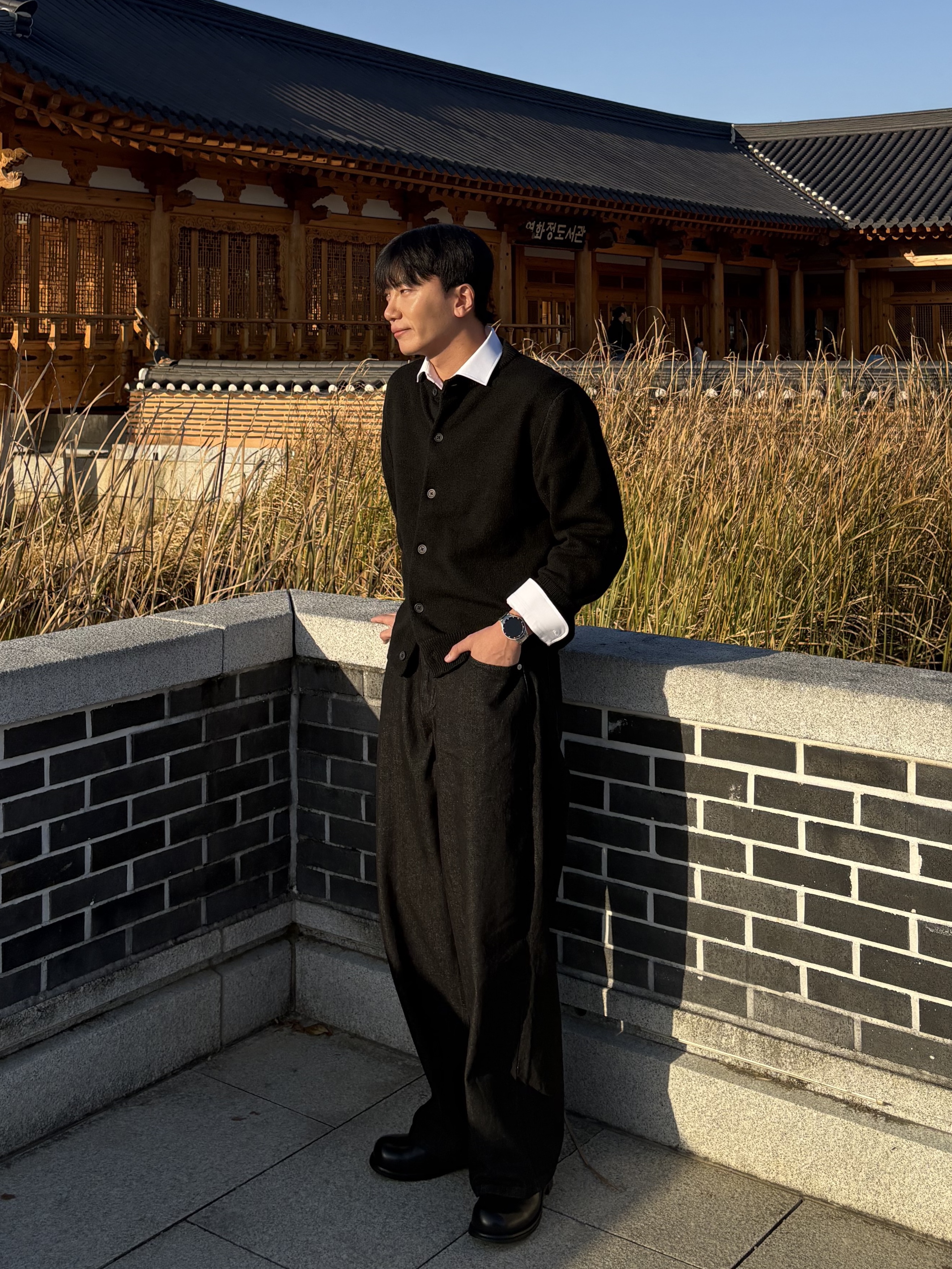 noun Wide Denim Pants Black 착용 스타일 - 1