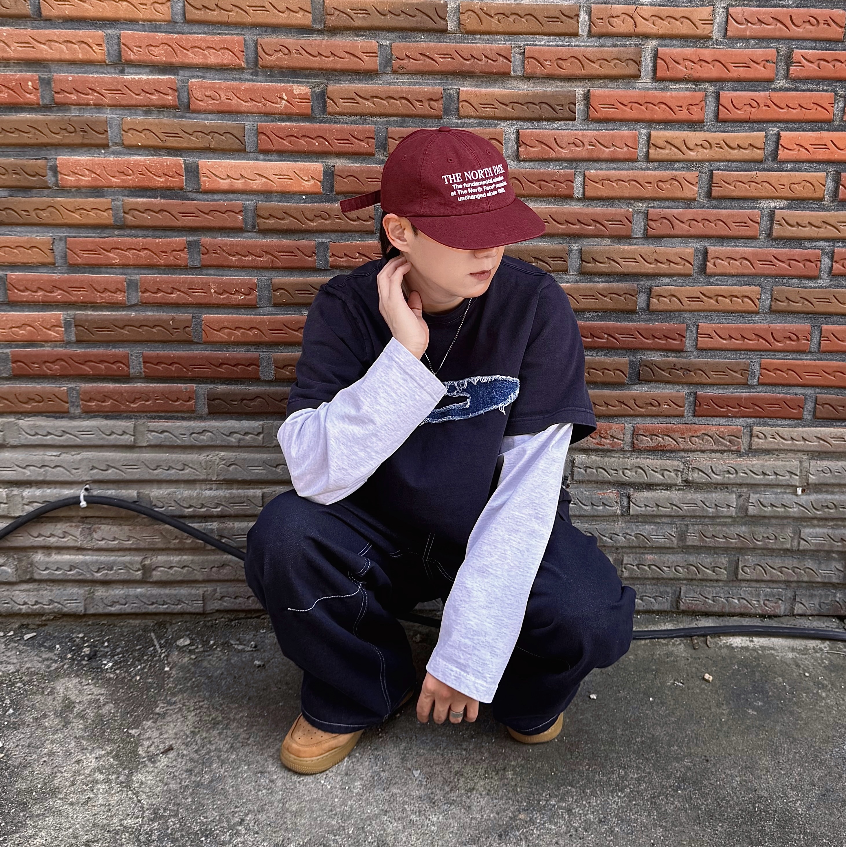 (W) MM6 Maison Margiela Numeric Minimal Signature Ring Polished Silver Palladium, The North Face Vintage Flat Cap Wine - 26SS 착용 스타일 - 4