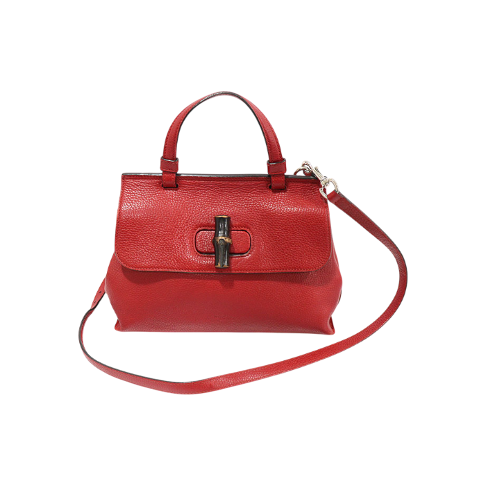 ITCUTQ8TESQT Gucci 370831 Red Leather Bamboo Daily Small Top Handle 2-Way Bag