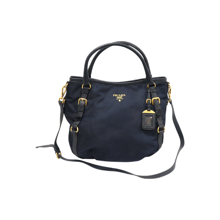 IT763SFJ2C7G Prada BR4993 Navy Tessuto Nylon Soft Calfskin Lettering 2Way Bag