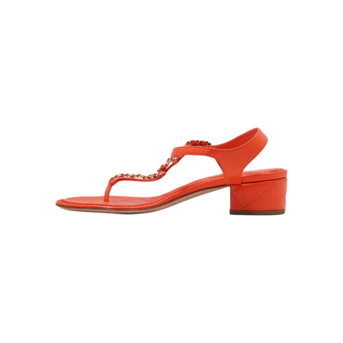 ITRHV67T99GC Chanel Orange Classic Goatskin CC Chain Logo Strap Sandals