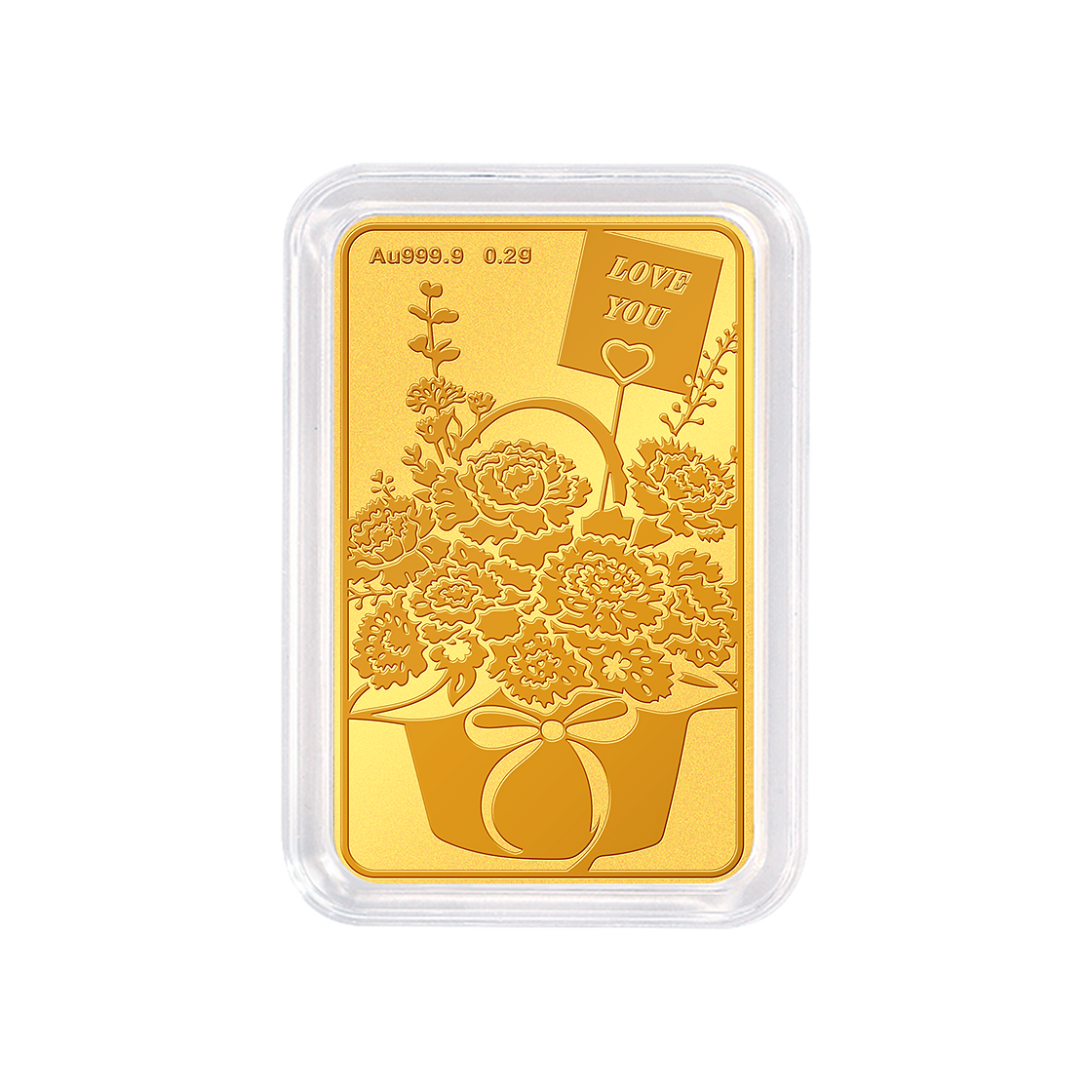 골드팡 24K 순금 카네이션바구니 골드바 0.2g + 프리미엄 가죽패키지(GOLDPANG 24K Carnation Basket Gold Bar 0.2g + Premium Leather Package)