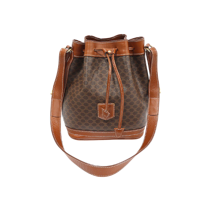 셀린느 브라운 레더 마카담 블라종 캔버스 버킷 숄더백(Celine Brown Leather Macadam Blason Canvas Bucket Shoulder Bag)