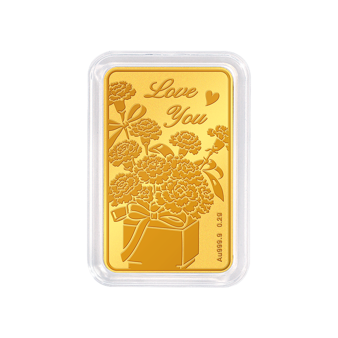 골드팡 24K 순금 러브유카네이션 골드바 0.2g + 프리미엄 가죽패키지(GOLDPANG 24K Love You Carnation Gold Bar 0.2g + Premium Leather Package)