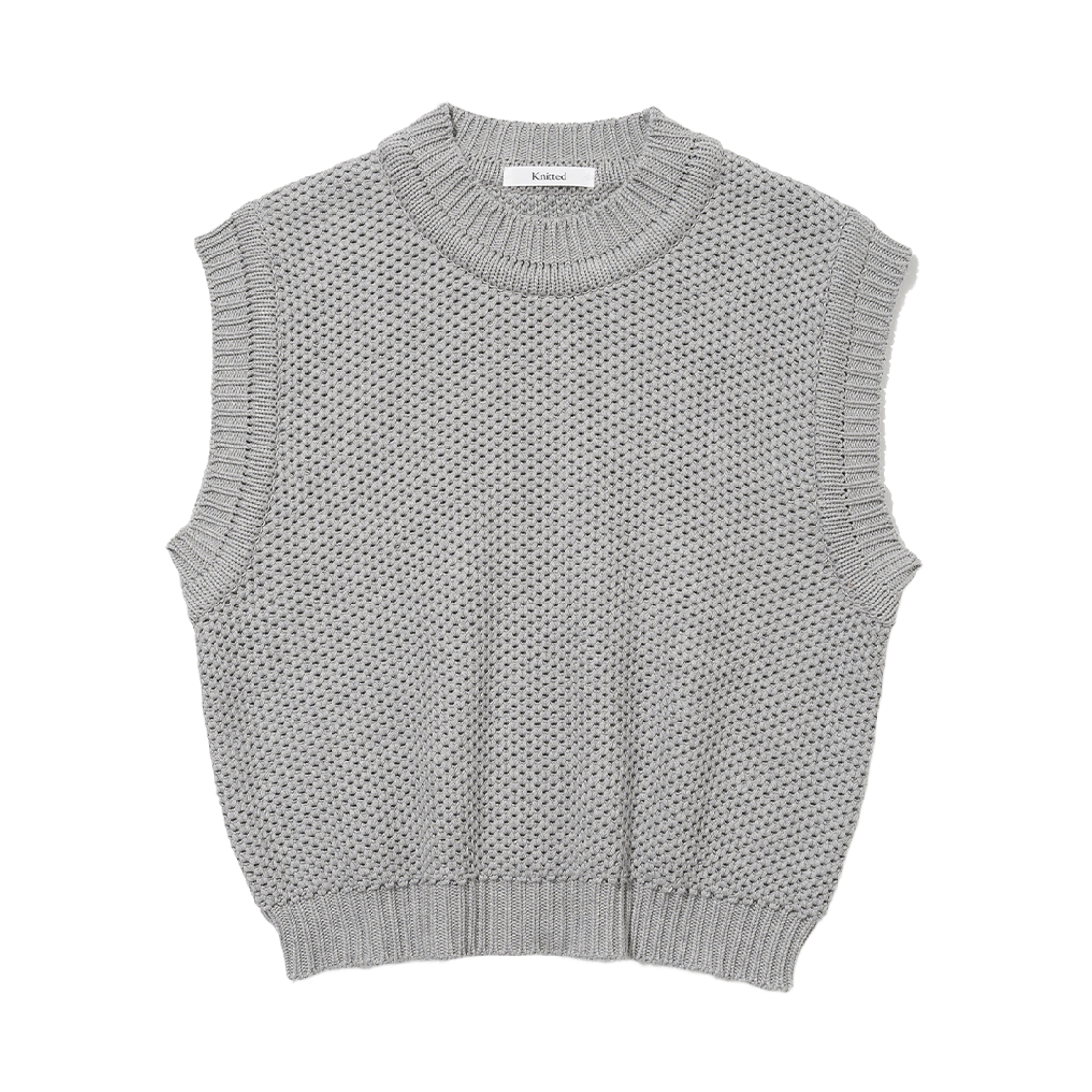 니티드 코튼 내추럴 라운드 베스트 멜란지 그레이(Knitted Cotton Nautral Round Vest Melange Grey) - 1