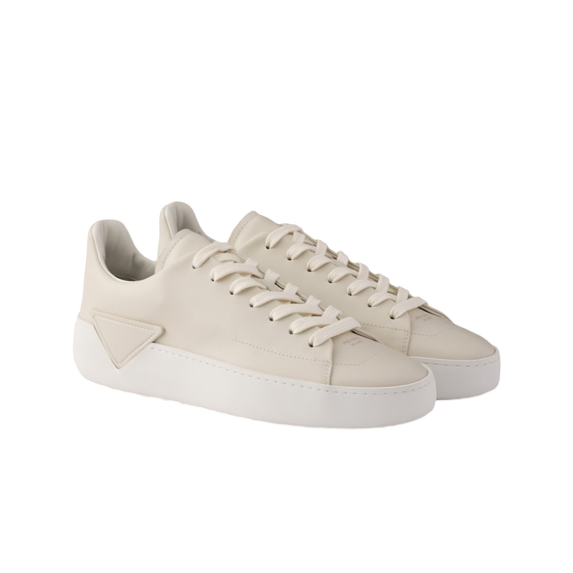 (W) 프라다 코트 레더 스니커즈 초크 화이트((W) Prada Court Leather Sneakers Chalk White) - 2