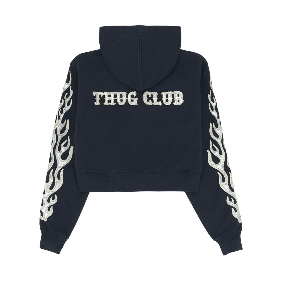 떠그 클럽 레더 플레임 크롭 후드 집업 네이비(Thug Club Leather Flame Cropped Hooded Zip Up Navy) - 2