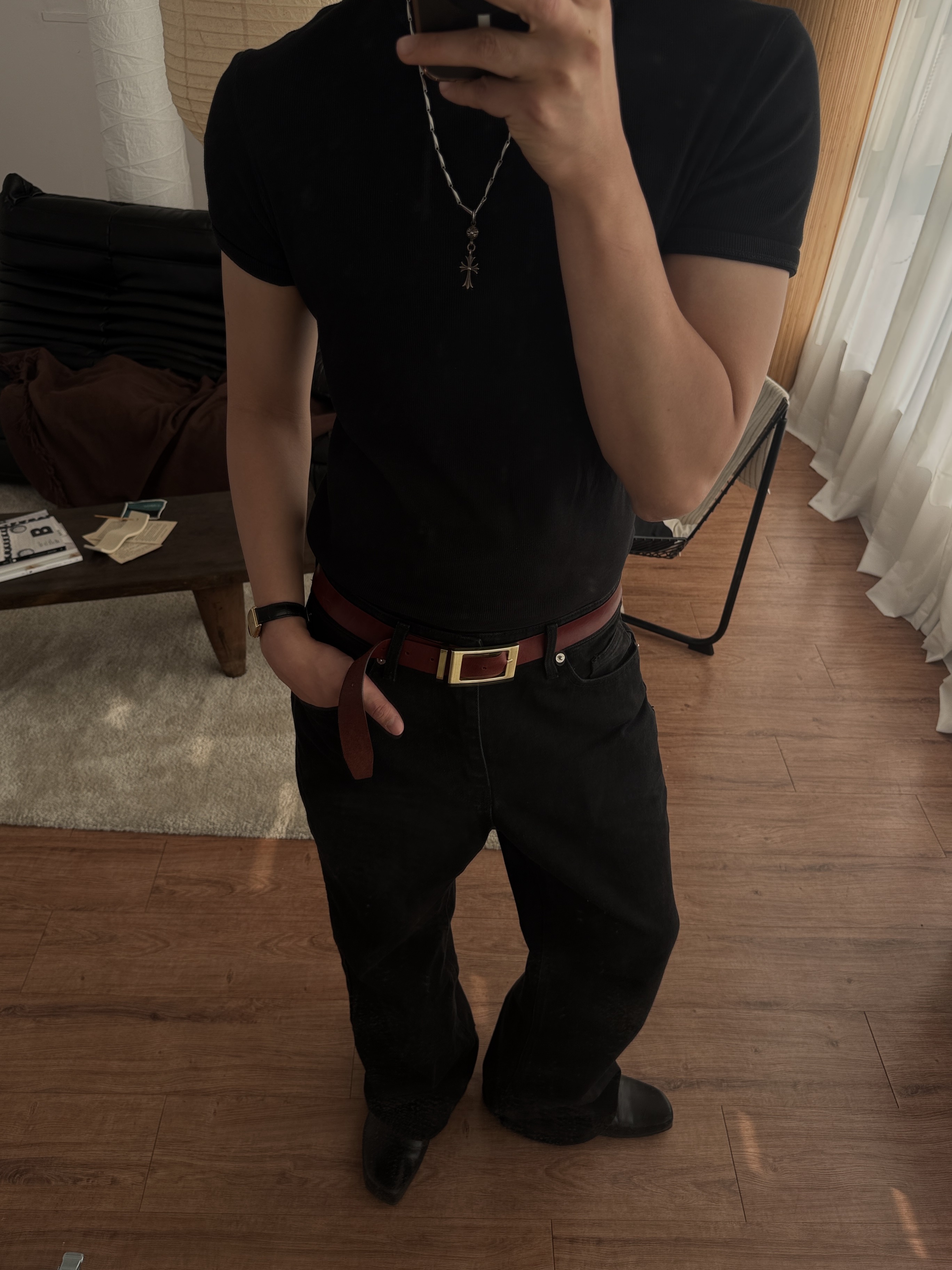 noun Oil Pull up Leather Belt 착용 스타일 - 2