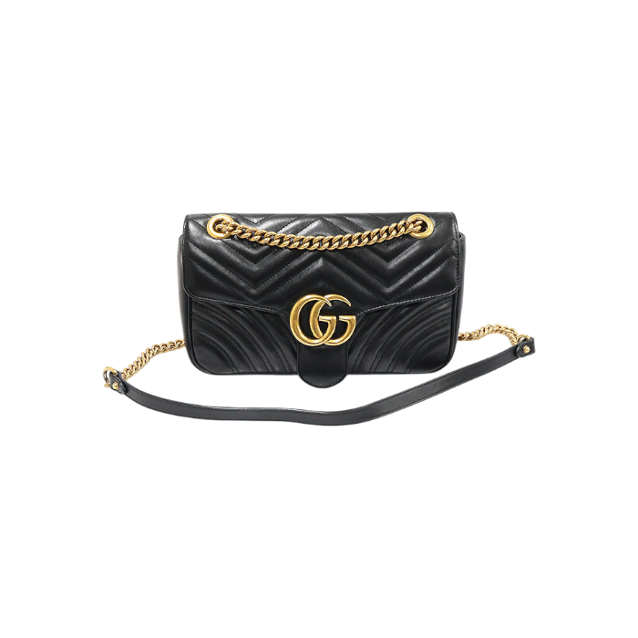 ITNF86NRIB9W Gucci 443497 Black Matelasse Chevron GG Marmont Small Chain Shoulder Bag