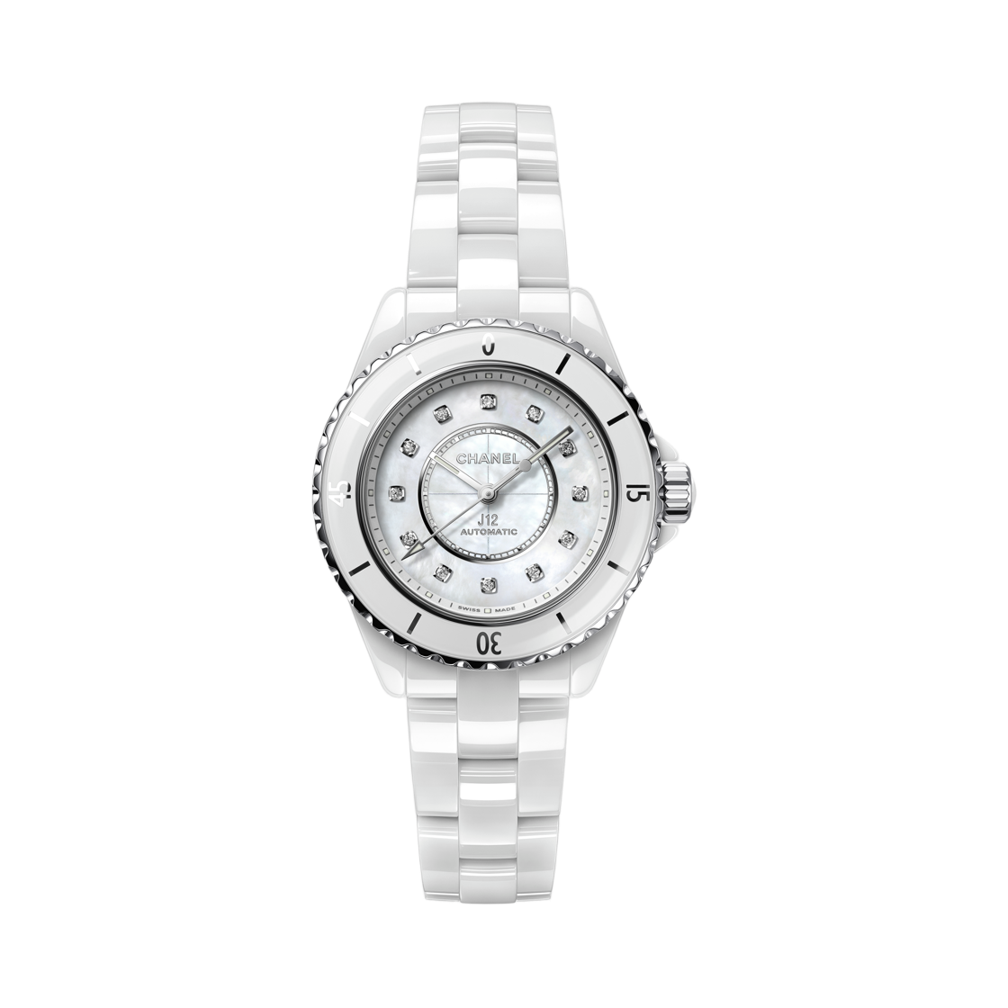 샤넬 J12 워치 칼리버 12.2 33mm 화이트 세라믹 스틸 마더 오브 펄 다이아몬드(Chanel J12 Watch Caliber 12.2 33mm White Ceramic Steel Mother of Pearl Diamonds) - 1