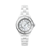 Chanel J12 Watch Caliber 12.2 33mm White Ceramic Steel Mother of Pearl Diamonds