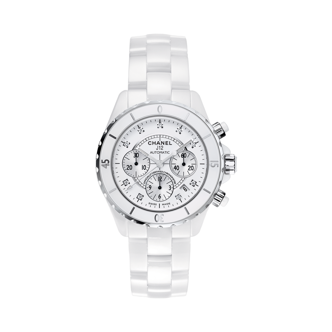 샤넬 J12 크로노그래프 워치 41mm 화이트 세라믹 스틸 다이아몬드(Chanel J12 Chronograph Watch 41mm White Ceramic Steel Diamonds)