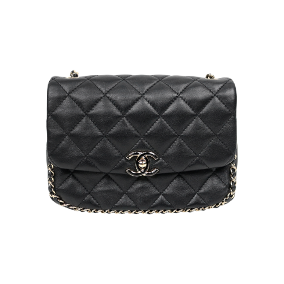 ITBUR86N5R79 Chanel Black Chain Trim Flap Shoulder Bag