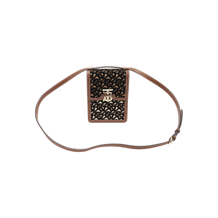 버버리 80341931 TB 모노그램 벨벳 브라운 카프스킨 로빈 미니 숄더백(Burberry TB Monogram Velvet Brown Calfskin Robin Mini Shoulder Bag) - 1