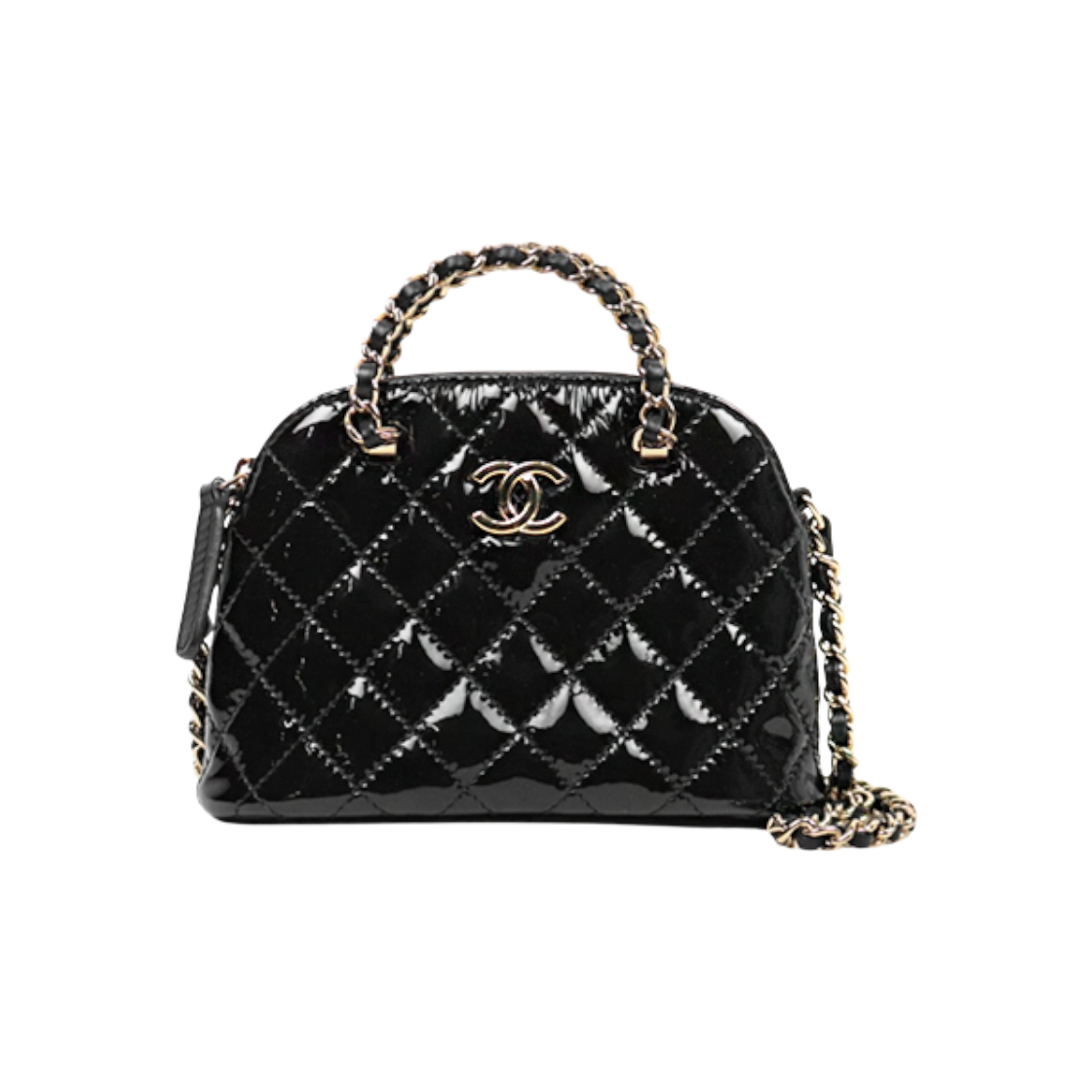 IT6R5LT57QRM Chanel Mini Black Patent Half Moon Chain Shoulder Bag