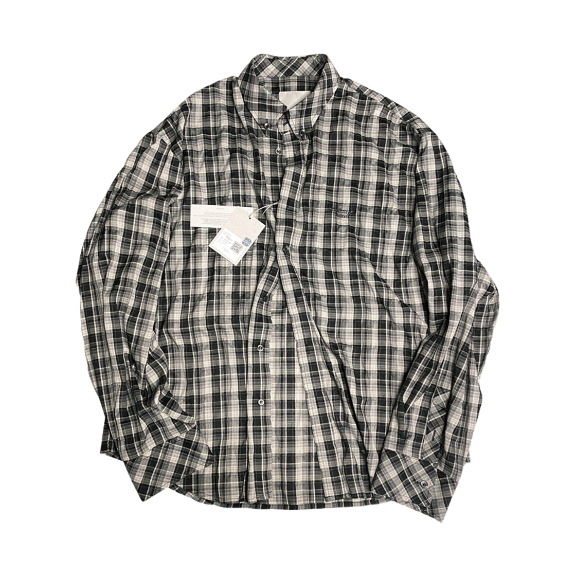 언더마이카 무.32 안티 Fxxking 로고 플레이 베이직 롱 슬리브 체크 셔츠 블랙 그레이(Undermycar Mu.32 Anti Fxxking Logo Play Basic Long Sleeve Check Shirts Black Gray)