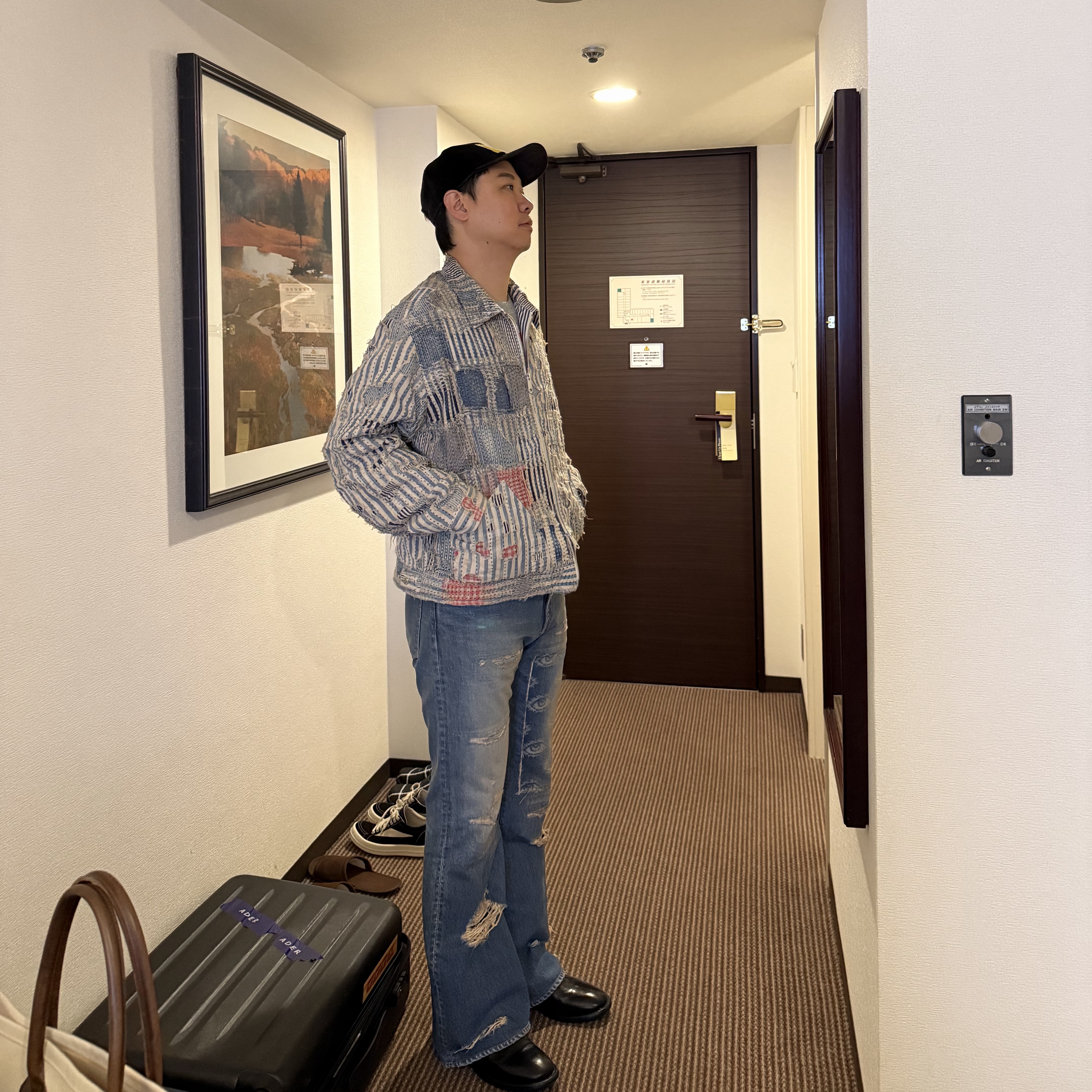 Kapital 7G Boro Gaudy Cardigan Navy, Kapital 14 oz. Denim 5P Okabellbo & Kountry Embroidery Processing 착용 스타일 - 5