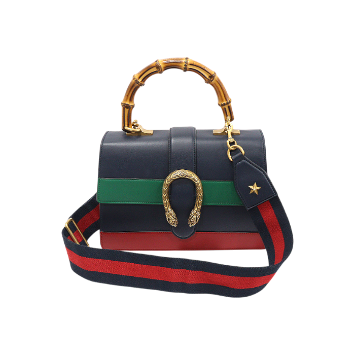 ITF6IME4P5D7 Gucci 448075 Navy Leather Dionysus Bamboo Top Handle Medium 2-Way Bag