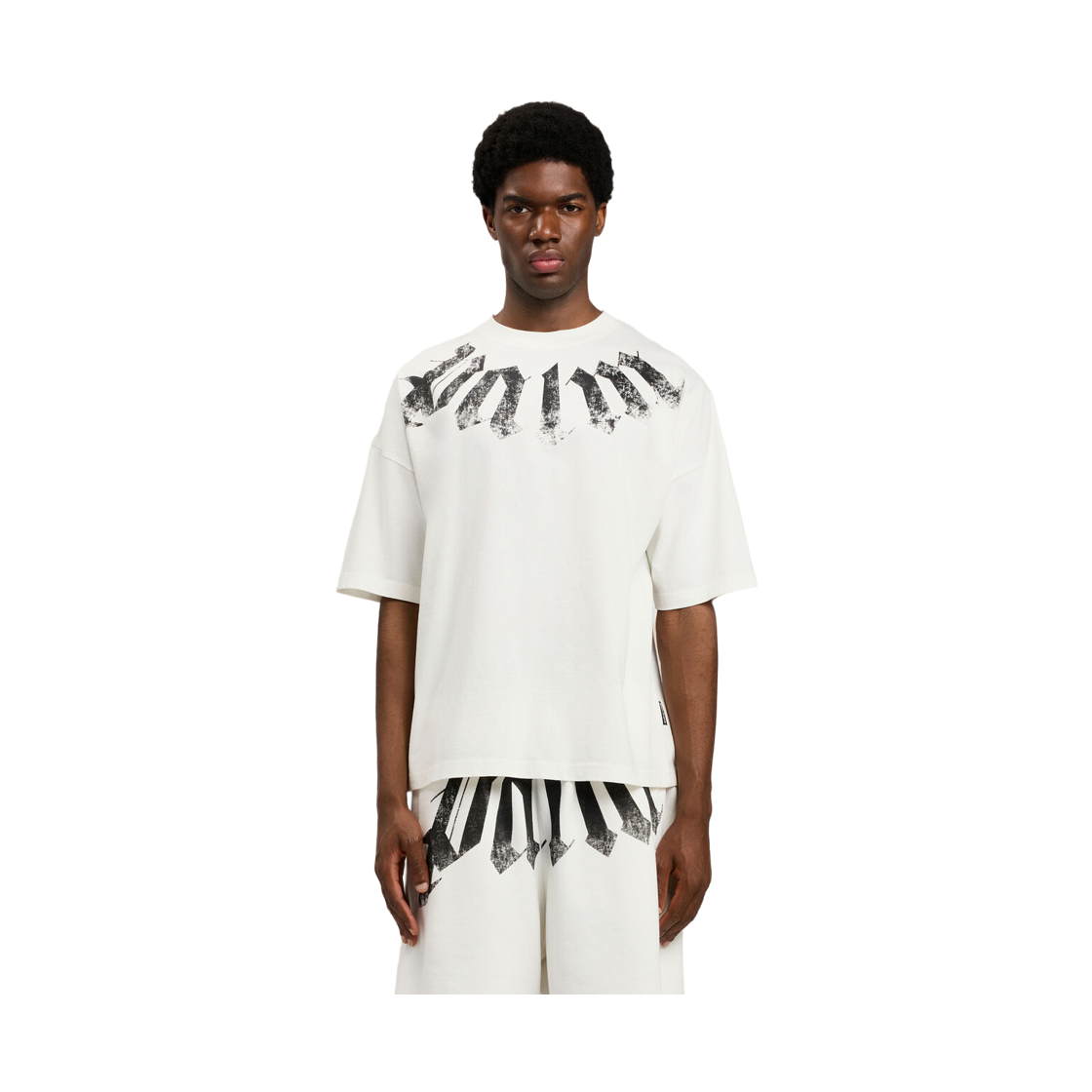 팜엔젤스 빅 넥 로고 루즈 티셔츠 - 화이트 블랙(Palm Angels Big Neck Logo Loose Tee - Off White Black) - 2
