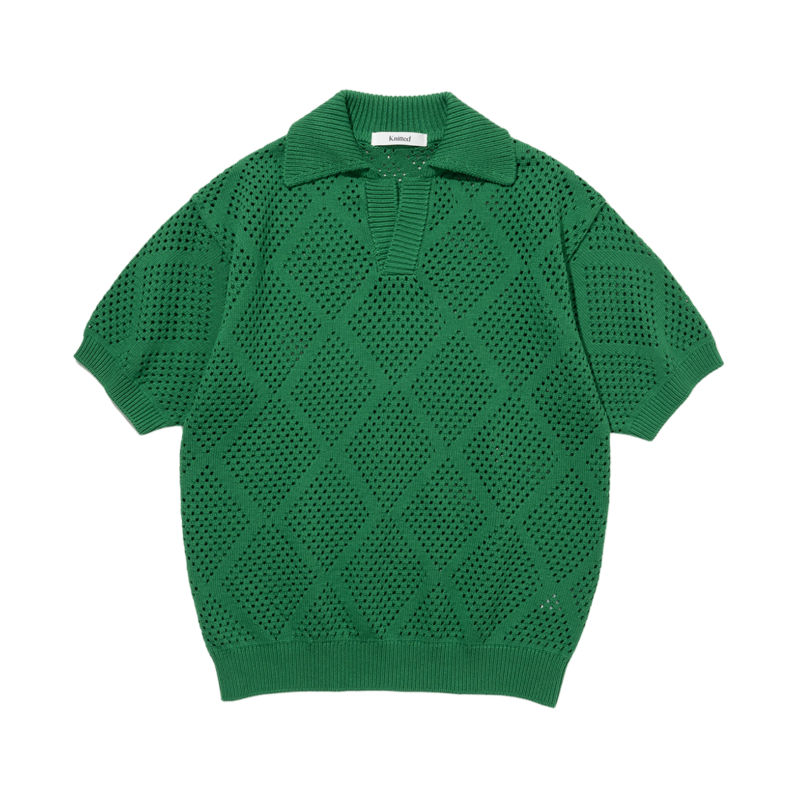 니티드 코튼 크로쉐 하프 니트티 그린(Knitted Cotton Crochet Half Knit T-Shirt Green)