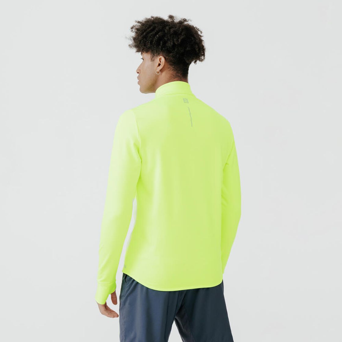 데카트론 남성 하프집 러닝 형광 긴팔 티 100 플루오 애시드 옐로우(DECATHLON Men's Half-Zip Running High-Visibility Long-Sleeved T-Shirt 100 Fluorescent Acid Yellow) - 3