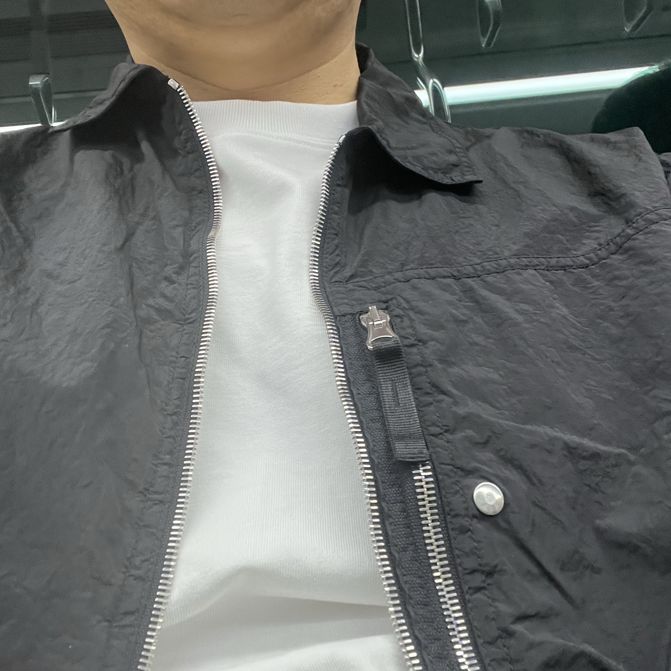 Stone Island 1200031 Nylon Metal in Econyl Regenerated Nylon Garment Dyed Overshirt Black - 25FW 착용 스타일