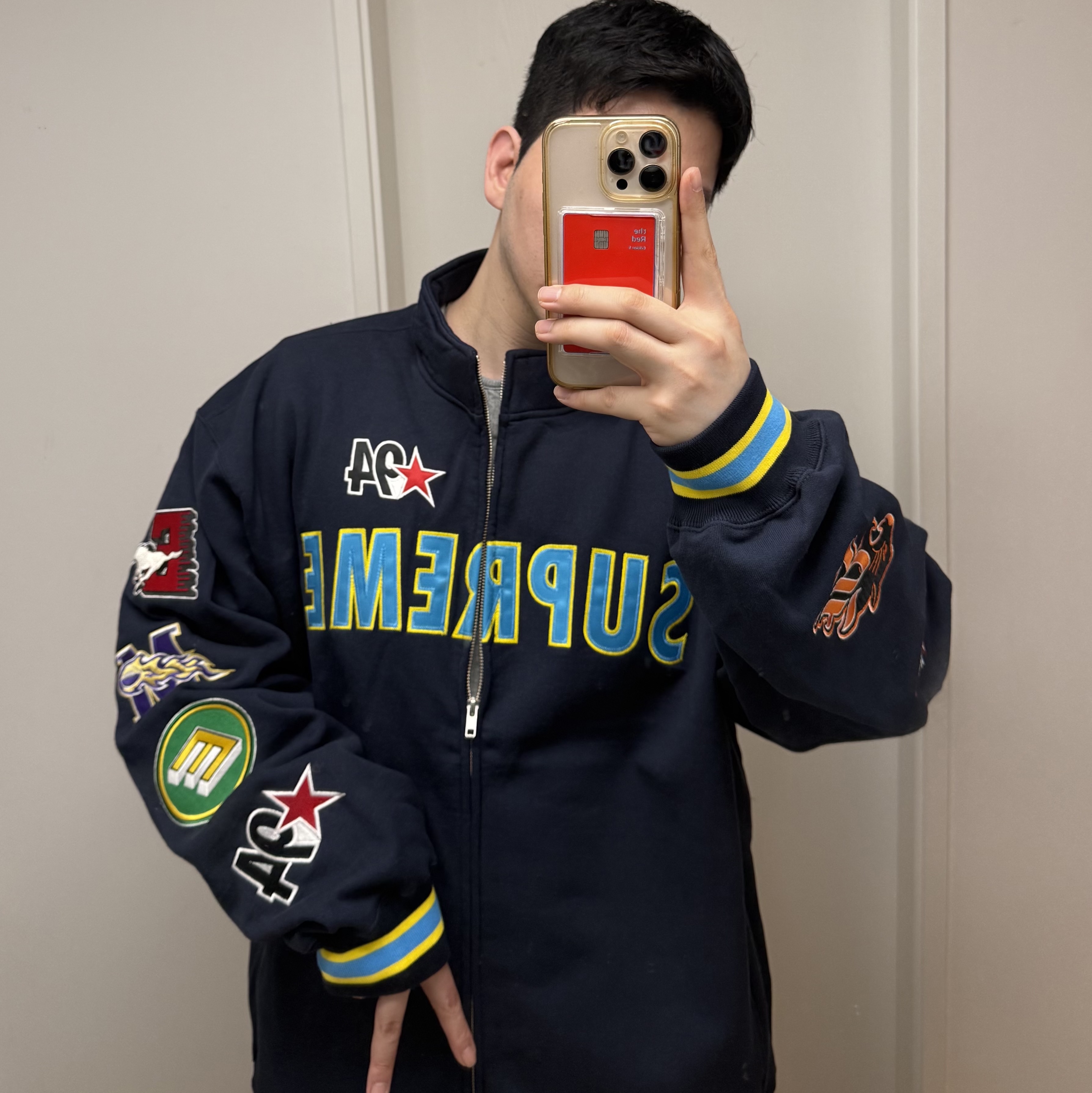 Supreme Mascots Zip Up Sweatshirt Navy - 26SS 착용 스타일