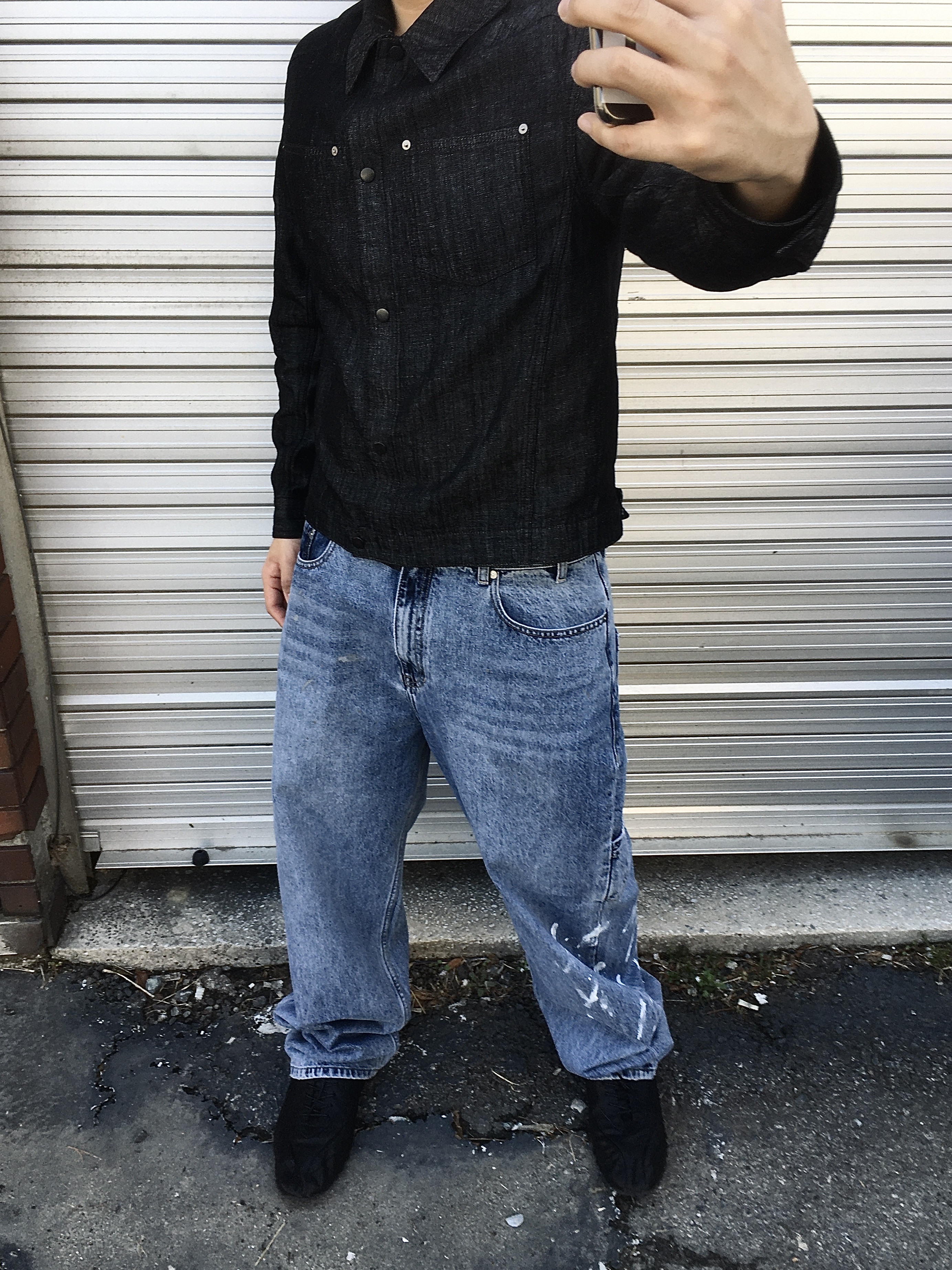 CHOWOO Vintage Washed Downfall Cap Washed Black, CHOWOO Linen Engineered Jacket Black 착용 스타일 - 3
