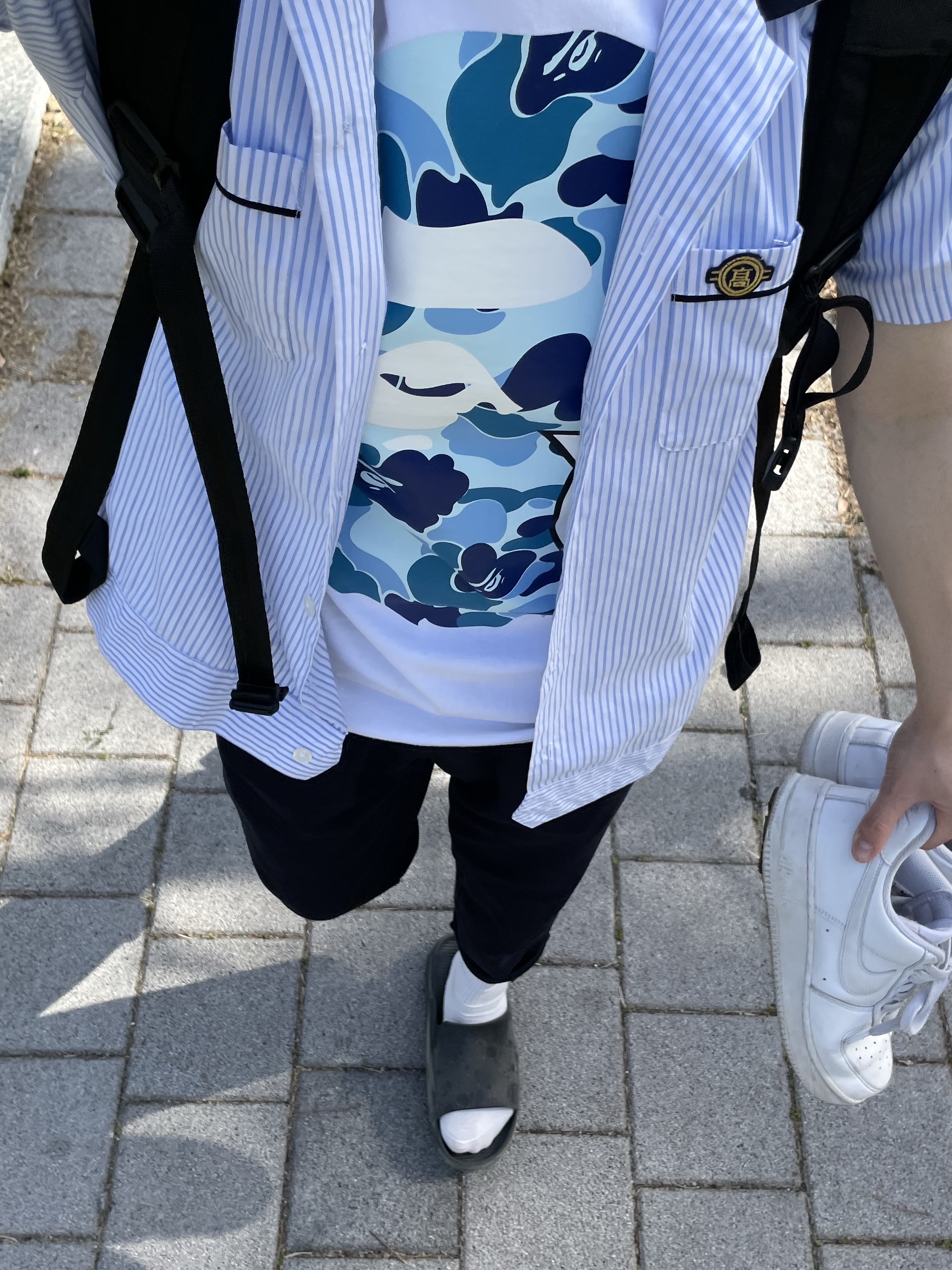 BAPE Japan Big Ape Head T-Shirt White, Nike Air Force 1 '07 Low White 착용 스타일 - 2