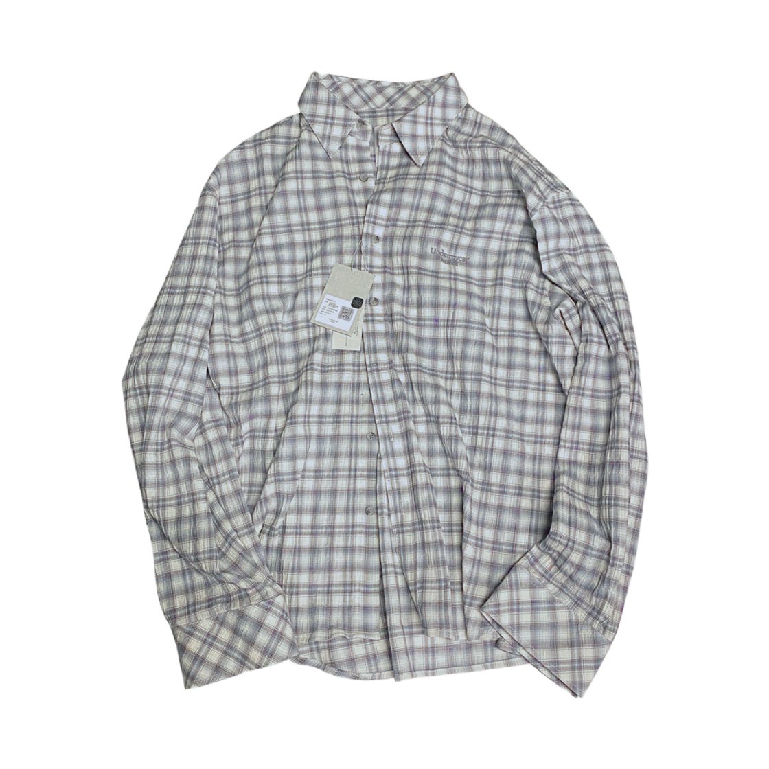 언더마이카 무.37 안티 Fxxking 로고 플레이 베이직 롱 슬리브 체크 셔츠 화이트 블루