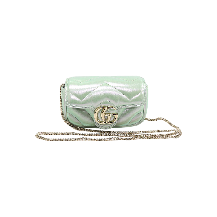 구찌 476433 라이트 그린 이리데슨트 마틀라세 쉐브론 GG 마몽 수퍼 미니 체인 크로스백(Gucci 476433 Light Green Iridescent Matelassé Chevron GG Marmont Super Mini Chain Crossbody Bag) - 1