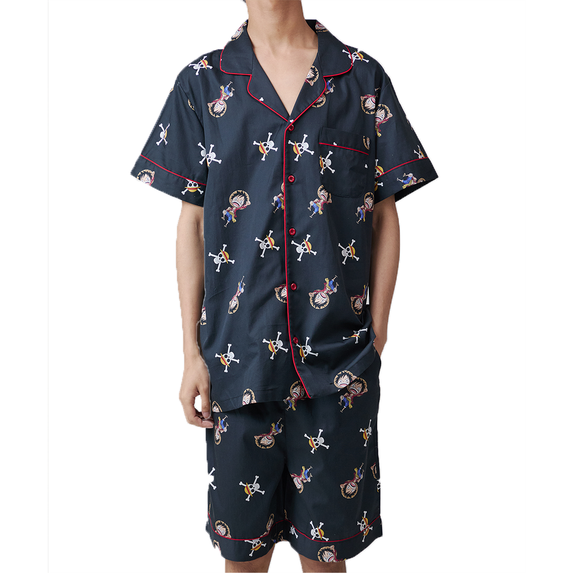 댄꼼마 x 원피스 루피 패턴 반팔 잠옷(DANCOMMA × One Piece Monkey D. Luffy Pattern Short Sleeve Pajama Set) - 4