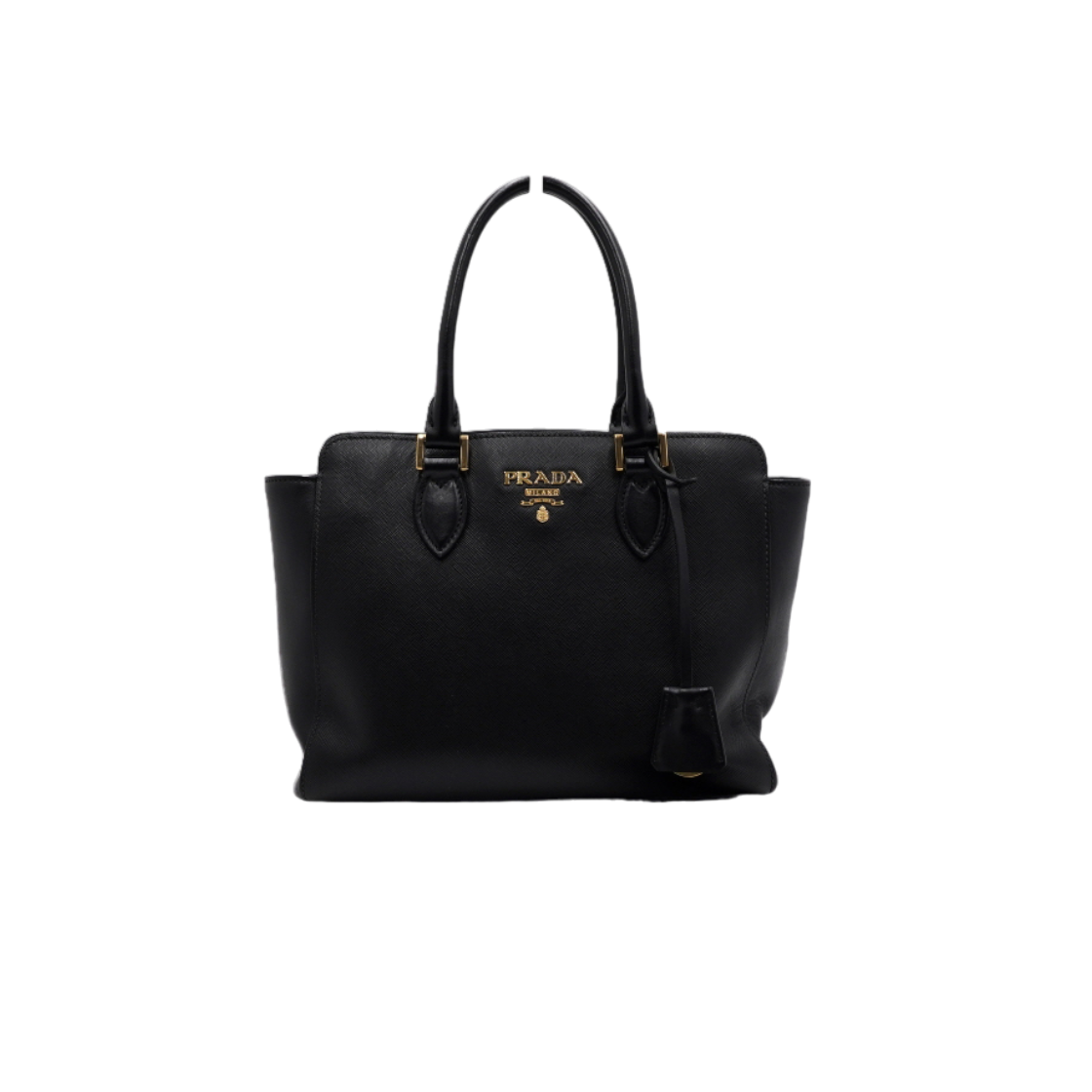 IT4PRQDDRUBW Prada 1BA113 Black Saffiano Gold Logo Top Handle Tote Bag & Shoulder Bag