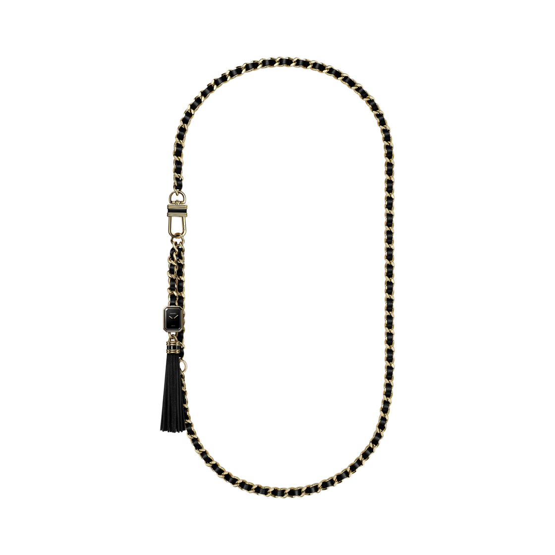 샤넬 프리미에르 소트와르-벨트 워치 옐로우 골드 스틸 블랙 블랙 래커(Chanel Premiere Sautoir-Belt Watch Yellow Gold Steel Black Black Lacquered)