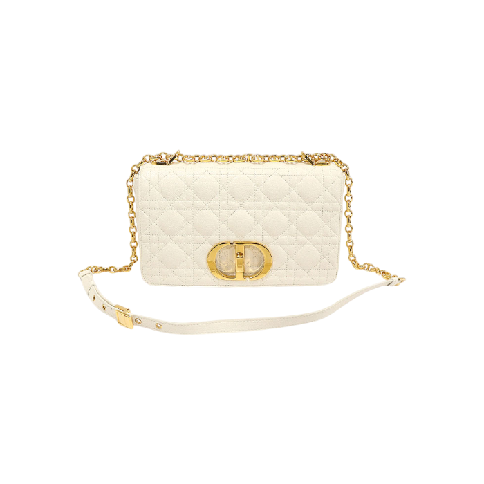 IT2RCCPPA7II Dior Ivory Supple Cannage Calfskin Caro Medium Shoulder Bag