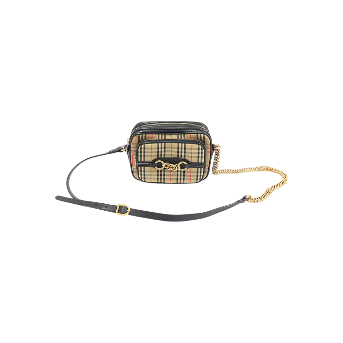 버버리 40798801 빈티지 체크 블랙 레더 링크 카메라 크로스백(Burberry Vintage Check Black Leather Link Camera Crossbody Bag) - 1