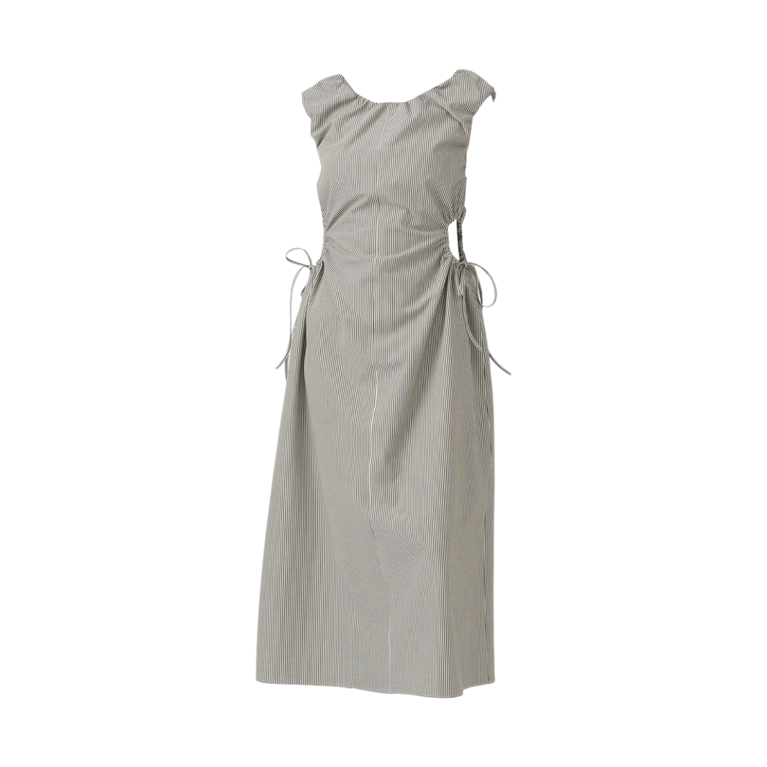 61-26-1489-462 (W) Ray Beams Cutout Sleeveless Dress Green Stripe