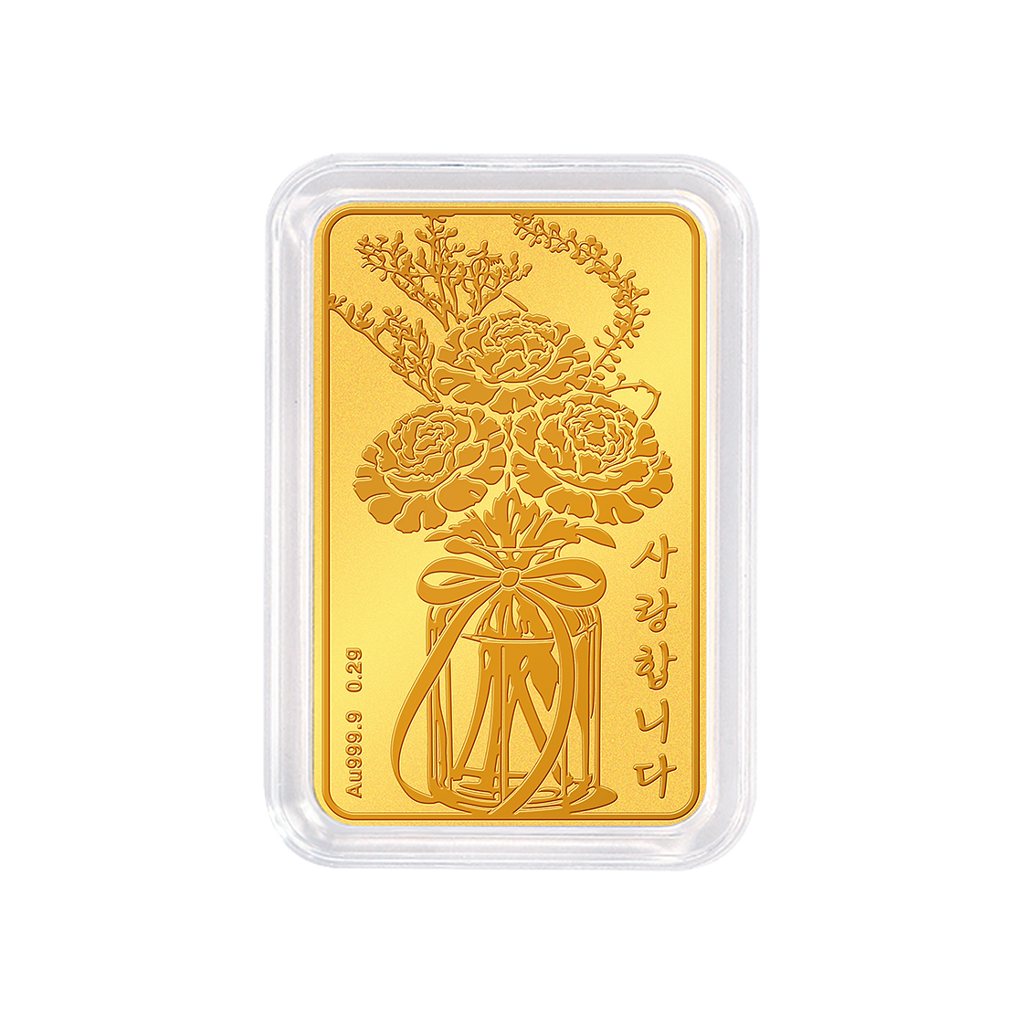 골드팡 24K 순금 러브카네이션 골드바 0.2g + 프리미엄 가죽패키지(GOLDPANG 24K Love Carnation Gold Bar 0.2g + Premium Leather Package)