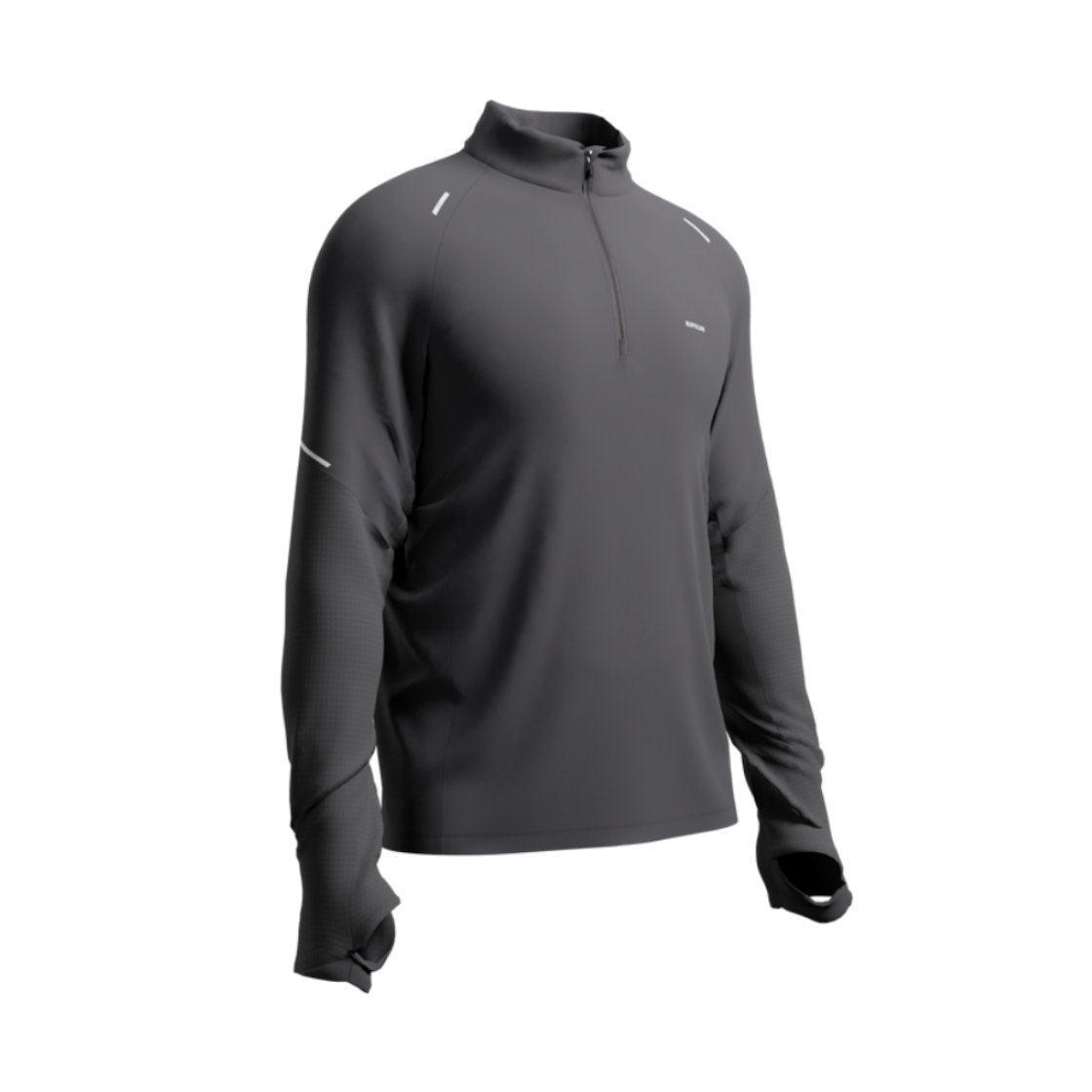 8911502 DECATHLON Men's Half-Zip Running Long-Sleeved T-Shirt Run Warm 500 Smoke Black