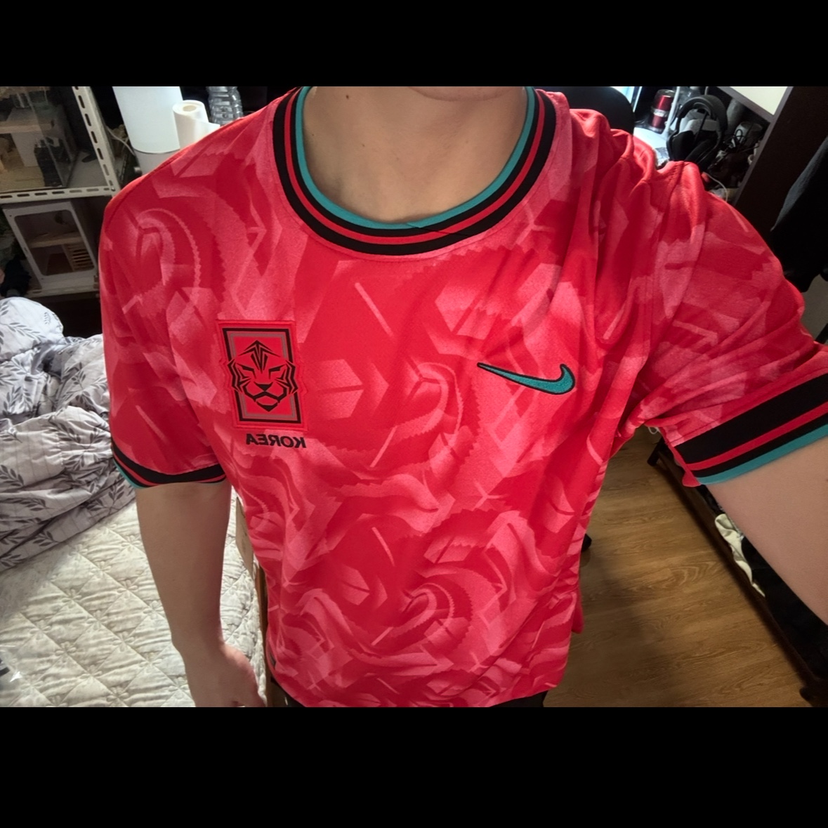 Nike Korea 2023/24 Dri-Fit Stadium Home Replica Jersey Black Global Red - Asia (Non Marking Ver.) 착용 스타일