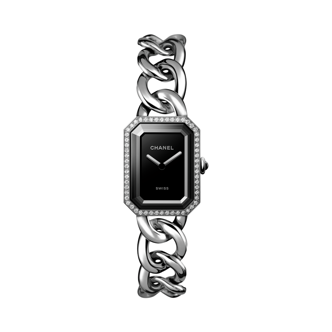 샤넬 프리미에르 구르메트 체인 워치 스틸 다이아몬드 블랙(Chanel Premiere Gourmette Chain Watch Steel Diamonds Black)