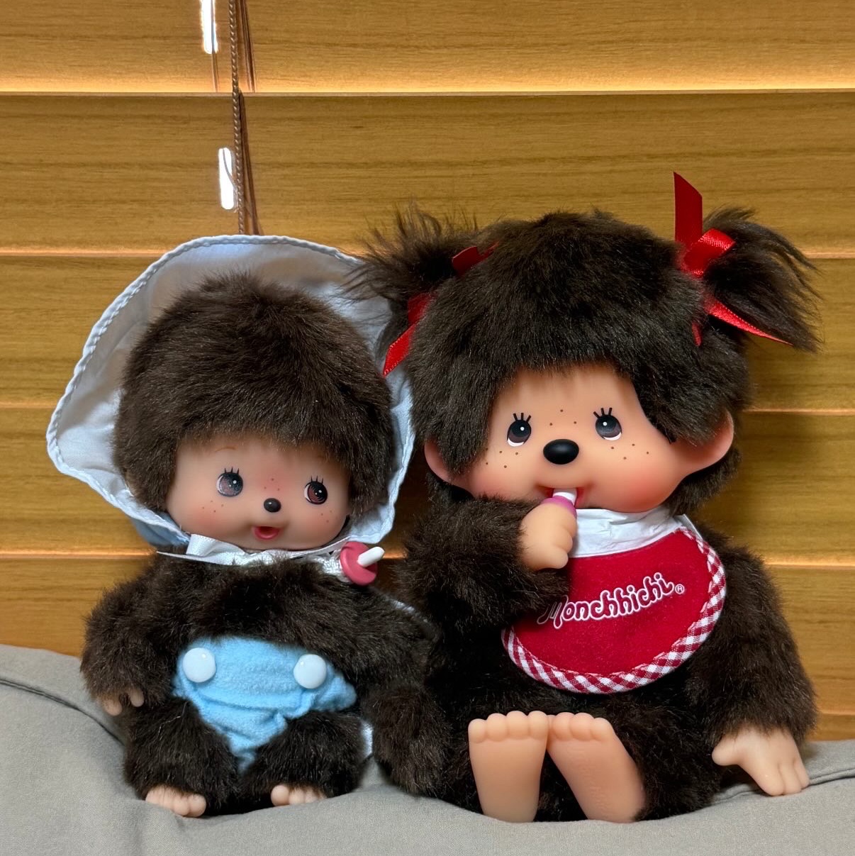 Monchhichi Bebichhichi S Boy Doll, Monchhichi Premium Standard Twin Tail S Girl Brown 착용 스타일