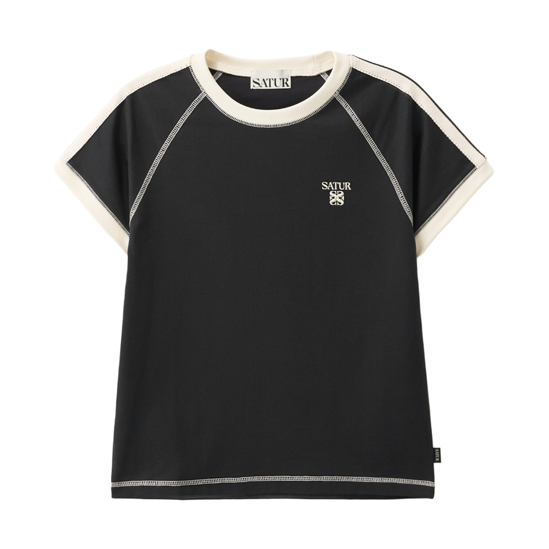 세터 우먼 로턴 스티치 링거 반팔 티셔츠 블랙(SATUR W Lawton Stitch Ringer T-Shirt Black) - 1